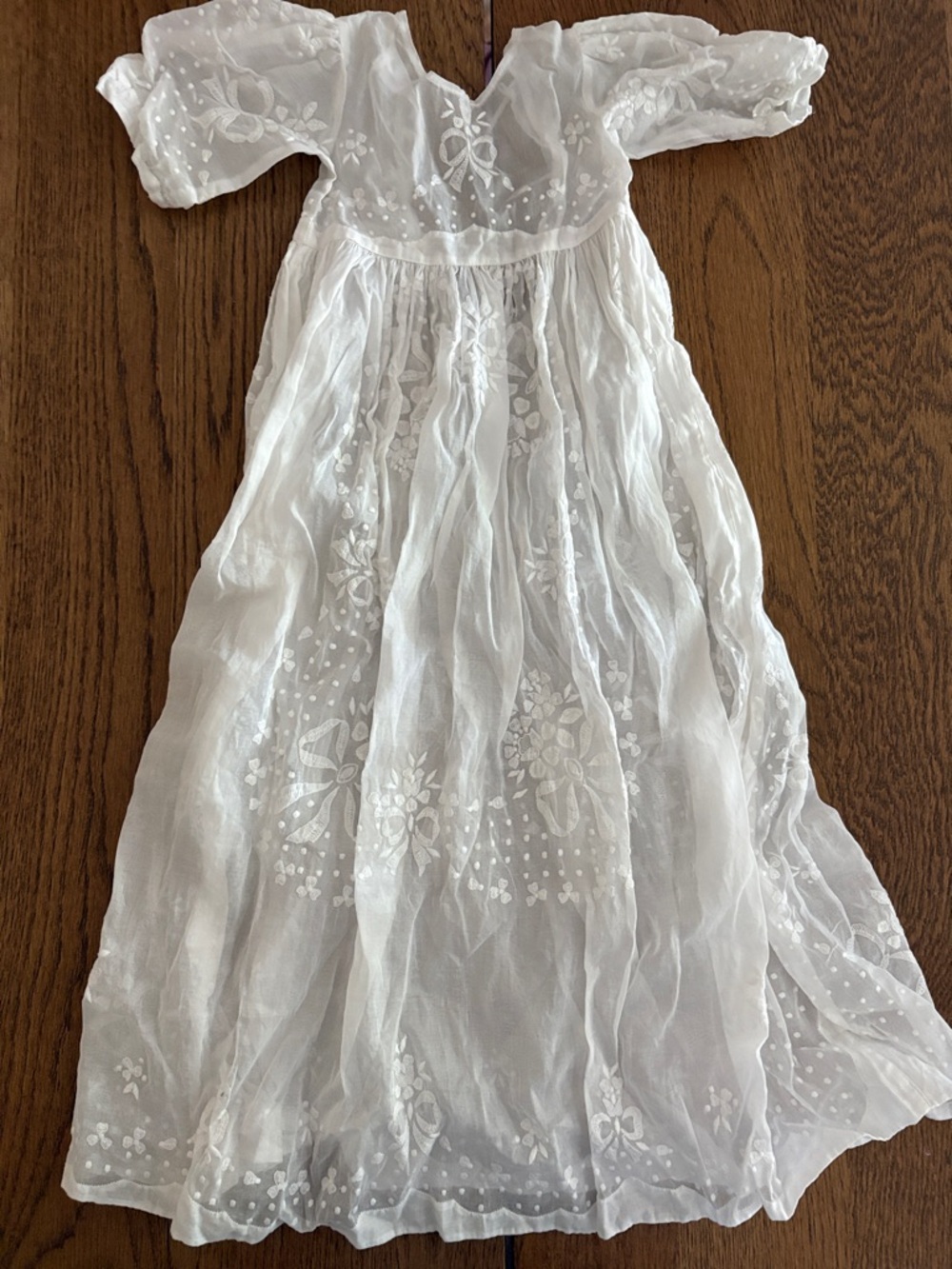 Heirloom Rendezvous Inc Christening Gown Sheer White Embroidered Dress